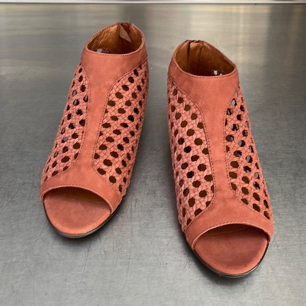 “Delphia” Woven Sandals In Brick Red Leather. Super Comfy And Cushy!